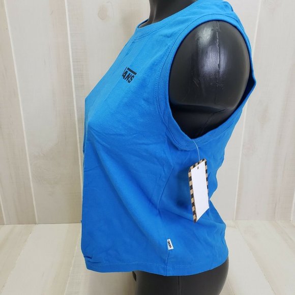 VANS Women's Shirt NEW Small Tank Blue Knot Front Top Tee Floral Check Logo - Picture 4 of 6